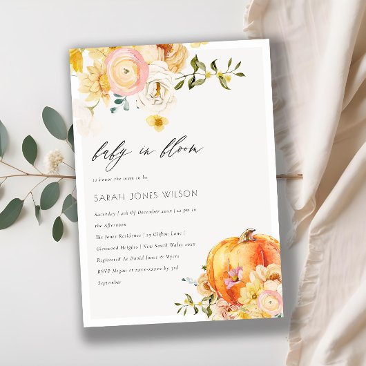 Floral Oranje pompoen Baby in bloem Shower Invite Bedankkaart