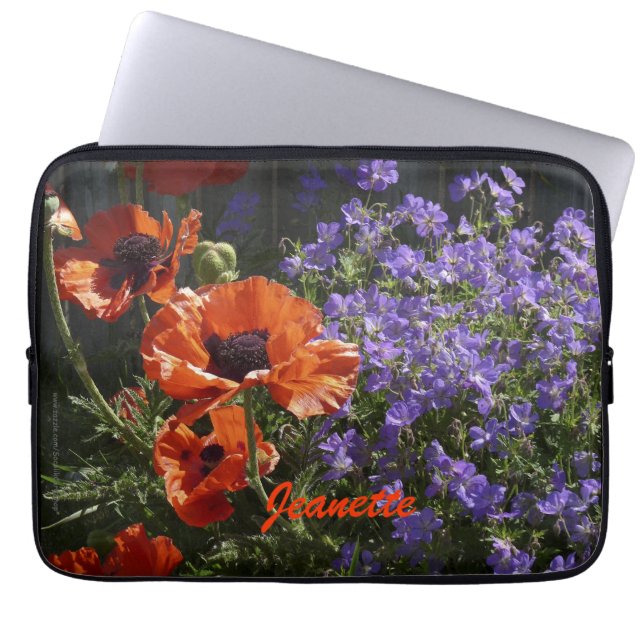 Floral Oranje Poppies Flowers Computer Laptop Sleeve (Voorkant)