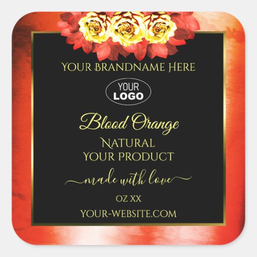 Floral Oranje Red Marble Black Product Labels Logo (Voorkant)