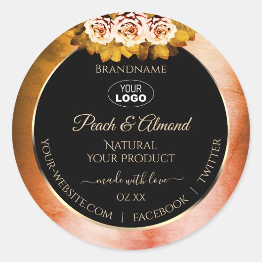 Floral Oranje Red Marble Black Product Labels Logo (Voorkant)