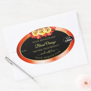 Floral Oranje Red Marble Black Product Labels Logo