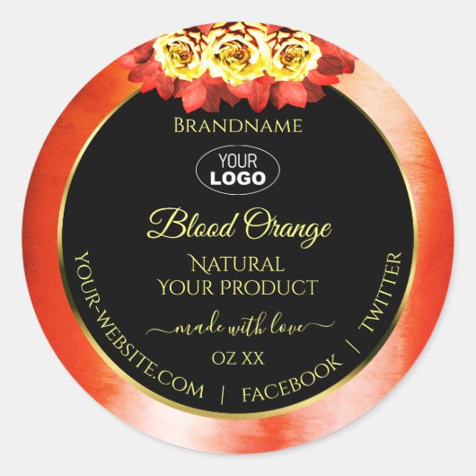 Floral Oranje Red Marble Black Product Labels Logo (Voorkant)