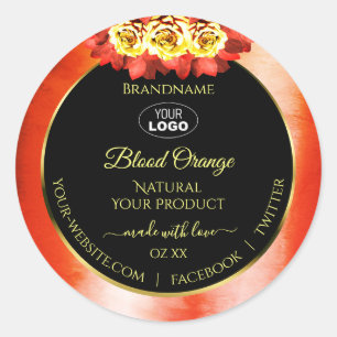 Floral Oranje Red Marble Black Product Labels Logo