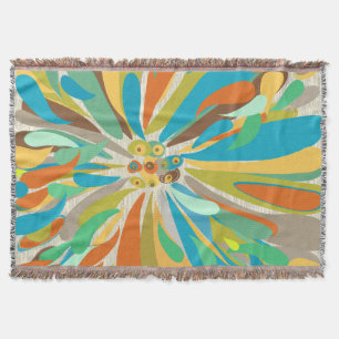 Floral Oranje Turquoise Limoen en Paars Pattern Deken