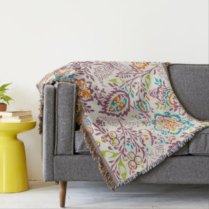 Floral Oranje Turquoise Limoen en Paars Pattern Deken