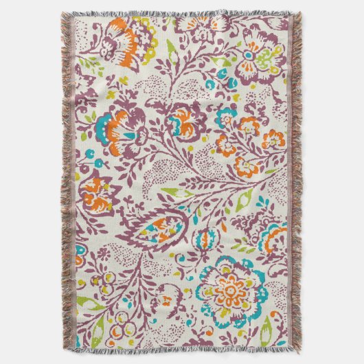 Floral Oranje Turquoise Limoen en Paars Pattern Deken (Voorkant Verticaal)