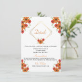 Floral Oranje Wedding Details Land Herfst Rustic Kaart (Staand voorkant)