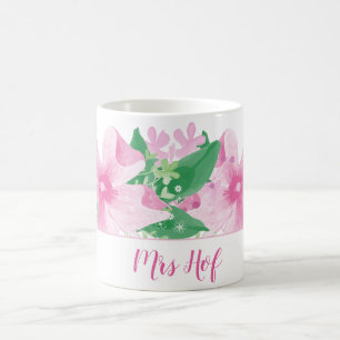 Floral Orchid Pink Monogram Koffiemok