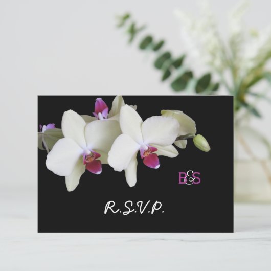 Floral Orchid RSVP bruiloft uitnodiging en monogra (Staand voorkant)
