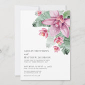 Floral Orchid Tropical Wedding Kaart (Voorkant)