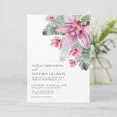 Floral Orchid Tropical Wedding Kaart (Staand voorkant)