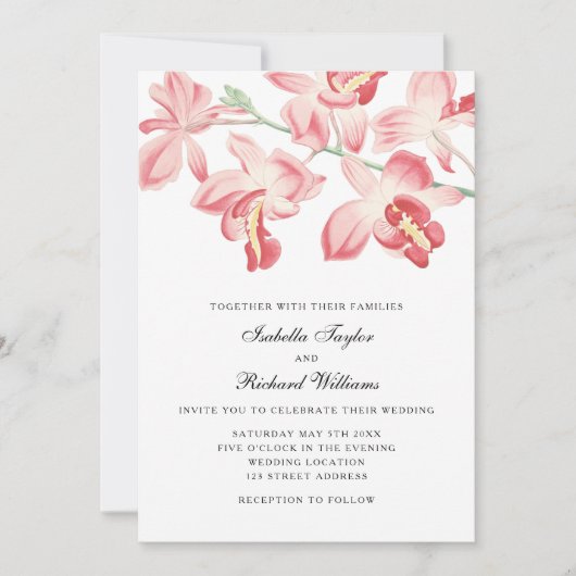 Floral orchidee elegant moderne huwelijksuitnodigi kaart (Voorkant)