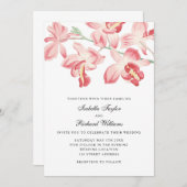 Floral orchidee elegant moderne huwelijksuitnodigi kaart (Voorkant / Achterkant)