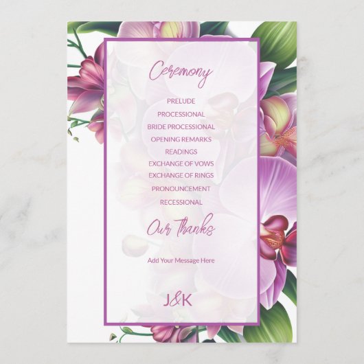 Floral Orchids Trouwprogramma Programmakaart (Achterkant)