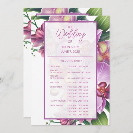 Floral Orchids Trouwprogramma Programmakaart (Voorkant / Achterkant)