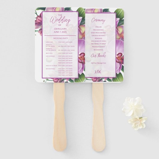 Floral Orchids Trouwprogramma Set van Fans Handwaaier (Voorkant en achterkant)