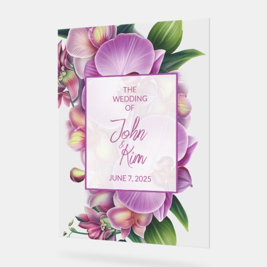 Floral Orchids Wedding Acryl Bord (Hoek)