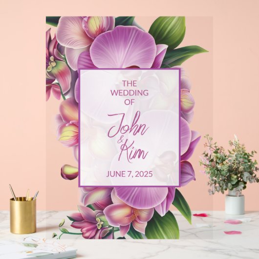 Floral Orchids Wedding Acryl Bord (Huwelijk)