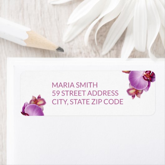 Floral Orchids Wedding Retour Adres Label (Insitu)