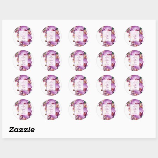 Floral Orchids Wedding Ronde Sticker (Vel)