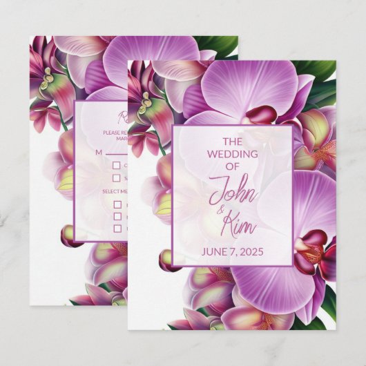 Floral Orchids Wedding RSVP Kaartje (Voorkant / Achterkant)