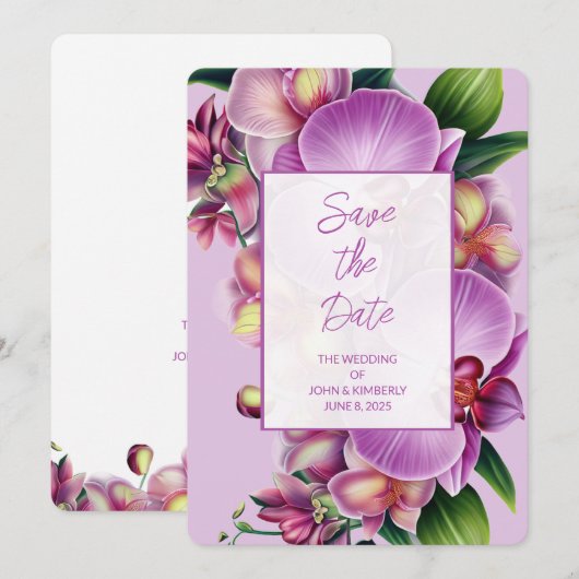 Floral Orchids Wedding Save the Date (Voorkant / Achterkant)