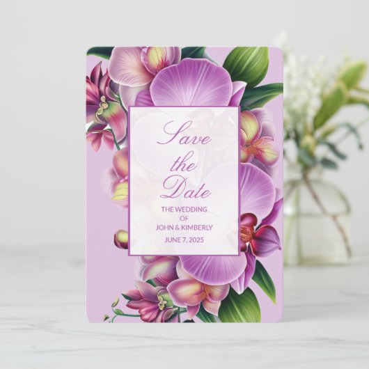 Floral Orchids Wedding Save the Date Kaart (Staand voorkant)