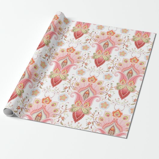 Floral oriental damask patroon met paisley en pe cadeaupapier (Uitgerold)