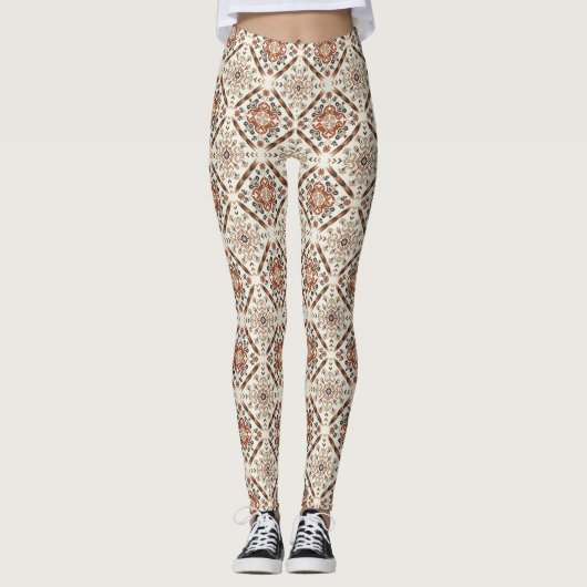 Floral Oriental Ethnic Patroon Leggings (Voorkant)