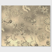 Floral Oriental Garden Gold Sepia Foxier Glass Cadeaupapier (Vlak)