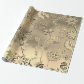 Floral Oriental Garden Gold Sepia Foxier Glass Cadeaupapier (Uitgerold)