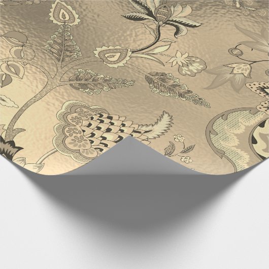 Floral Oriental Garden Gold Sepia Foxier Glass Cadeaupapier (Hoek)