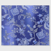 Floral Oriental Kimono Sapphire Cobalt Blue Garden Cadeaupapier (Vlak)