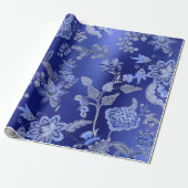 Floral Oriental Kimono Sapphire Cobalt Blue Garden Cadeaupapier (Uitgerold)