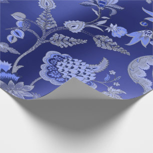 Floral Oriental Kimono Sapphire Cobalt Blue Garden Cadeaupapier