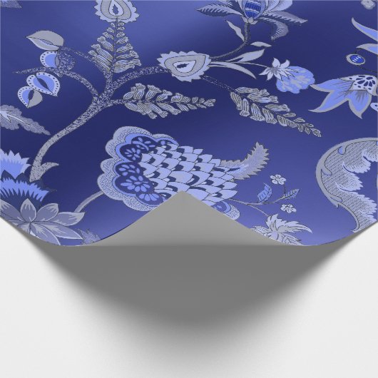 Floral Oriental Kimono Sapphire Cobalt Blue Garden Cadeaupapier (Hoek)