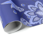 Floral Oriental Kimono Sapphire Cobalt Blue Garden Cadeaupapier (Rol Hoek)