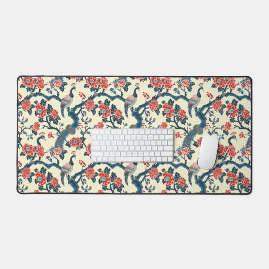 Floral Oriental Peacock Japandi stijl Bureaumat (Keyboard & Muis)