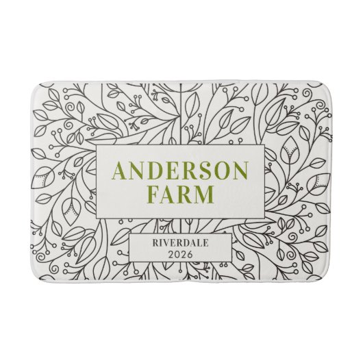 Floral Ornament Family Name, Black and White Badmat (Voorkant)