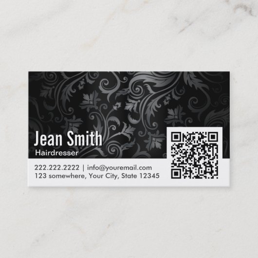 Floral Ornament QR Code Hairdresser Visitekaartje (Voorkant)