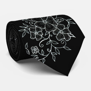 Floral Ornaments Black Stropdas