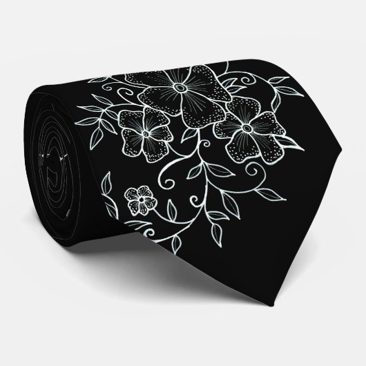 Floral Ornaments Black Stropdas (Opgerold)