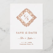 Floral Ornate Frame Diamond Shape Wedding Initials Folie Uitnodiging (Voorkant)