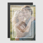 Floral Ornate Frame Diamond Shape Wedding Initials Magnetische Uitnodiging (Voorkant / Achterkant)