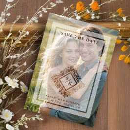 Floral Ornate Frame Diamond Shape Wedding Initials Magnetische Uitnodiging