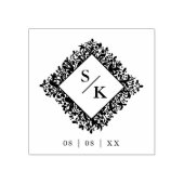 Floral Ornate Frame Diamond Shape Wedding Initials Rubberstempel (Afrduk)