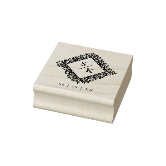 Floral Ornate Frame Diamond Shape Wedding Initials Rubberstempel (Stempel)