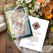 Floral Ornate Frame in Diamond Shape with Initials Bedankkaart