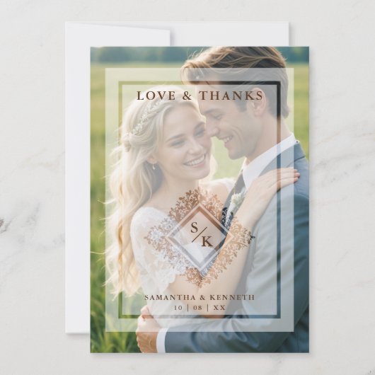 Floral Ornate Frame in Diamond Shape with Initials Bedankkaart (Voorkant)