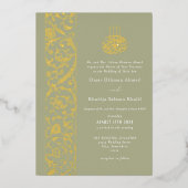 Floral Ornate Sage Green Gold Islamic Wedding Folie Uitnodiging (Voorkant)